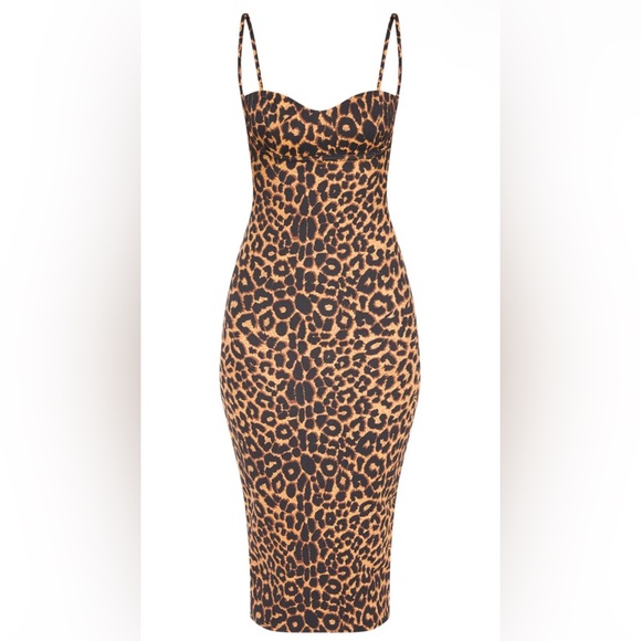 Leopard Print Strappy Cup Detail Midi Dress - Picture 1 of 11